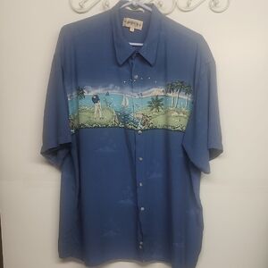 CAMPIA beautiful blue Golf-Themed Men's Shirt. sz XL